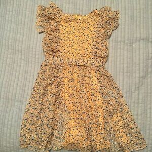 Girls Yellow and Blue Ruffle Dress